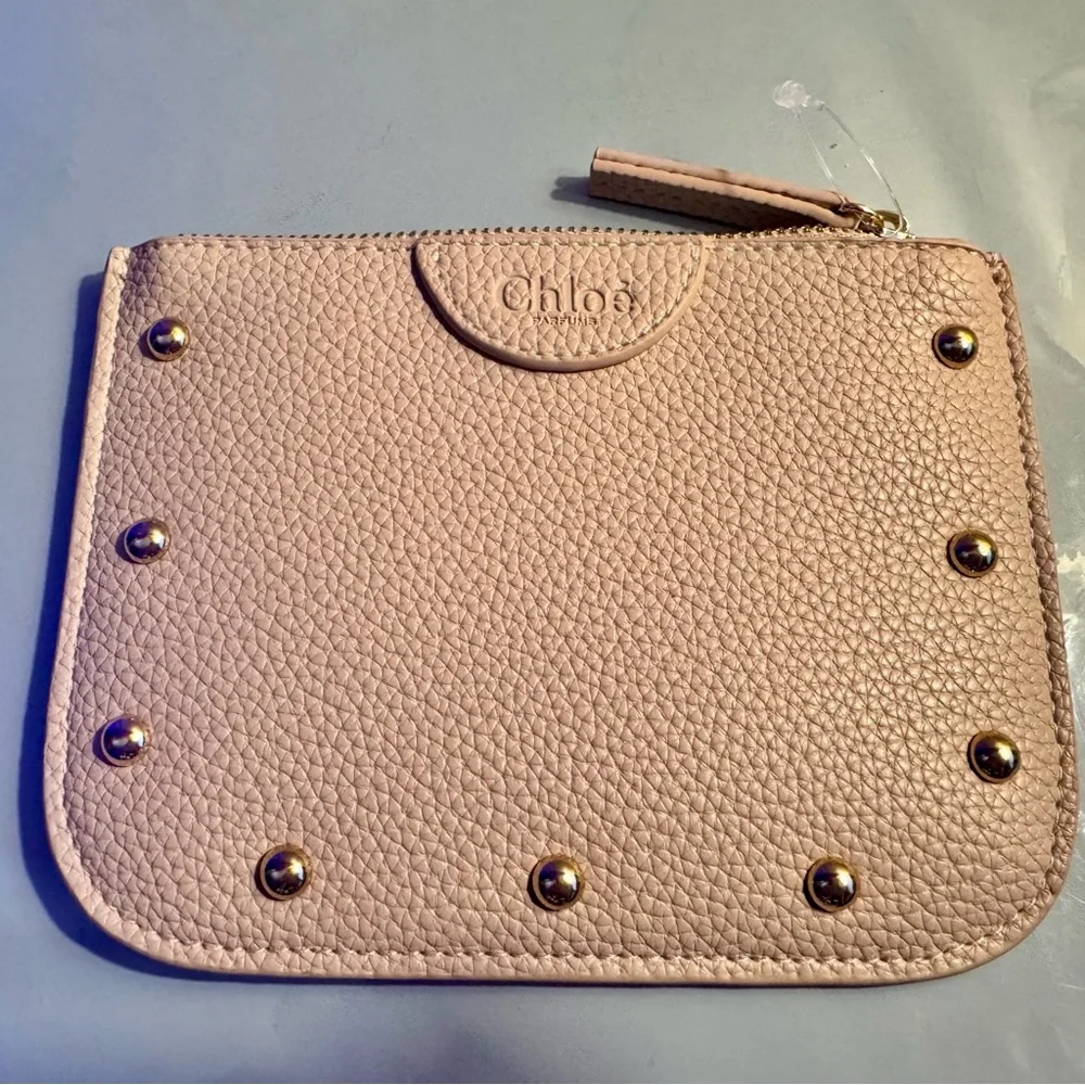 Chloé Perfumes Beige Pebbled Leather Studded Cosmetic Pouch - like new - Picture 4 of 12